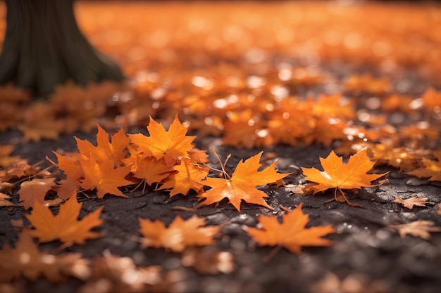 Red and orange autumn leaves background Outdoor Colorful backround image of fallen autumn leaves