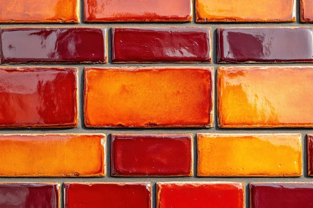 Photo red orange and yellow glazed tile wall