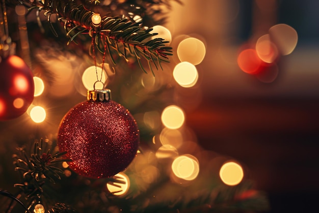 a red ornament from a tree