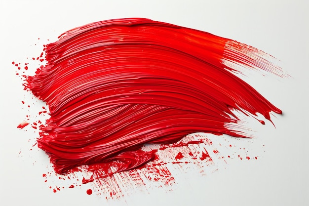 Red paint brush stroke isolated on white background Abstract art painting