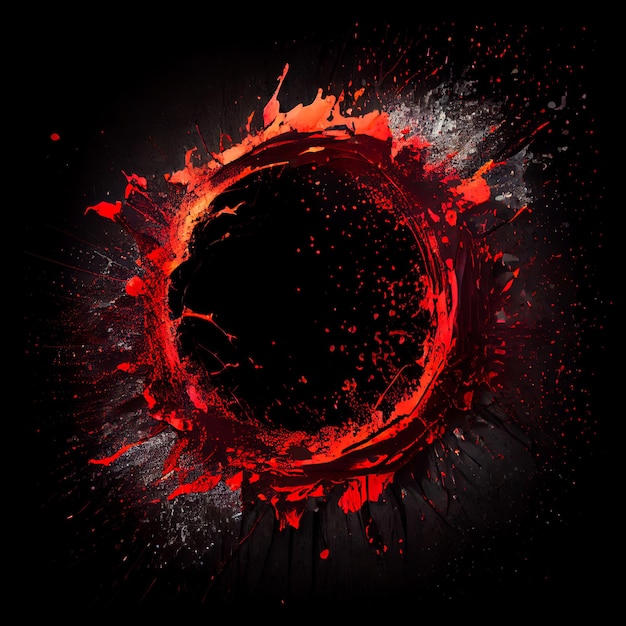 Red paint circle splash isolated on black background