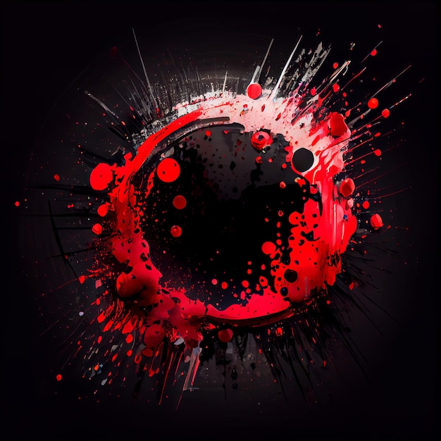 Red paint circle splash isolated on black background