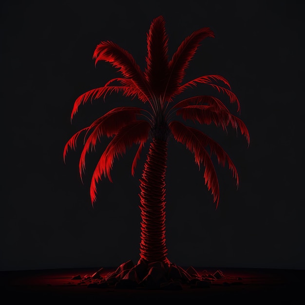 A red palm tree with a black background and the word palm on it.