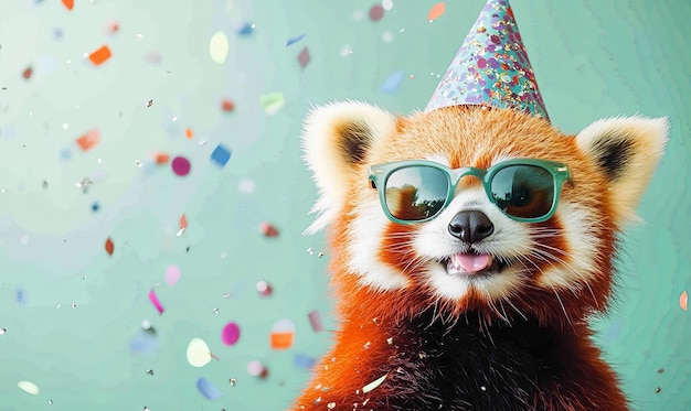 Red Panda A red panda wearing quirky sunglasses and a festive party hat