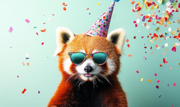 Red Panda A red panda wearing quirky sunglasses and a festive party hat