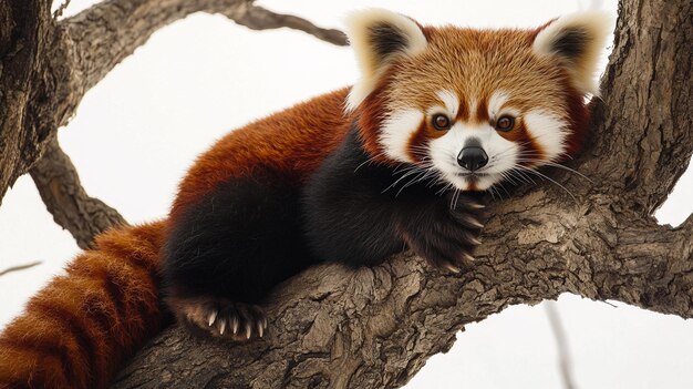 a red panda sits on a tree branch