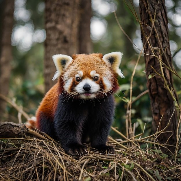 a red panda with a white face and orange markings on its face