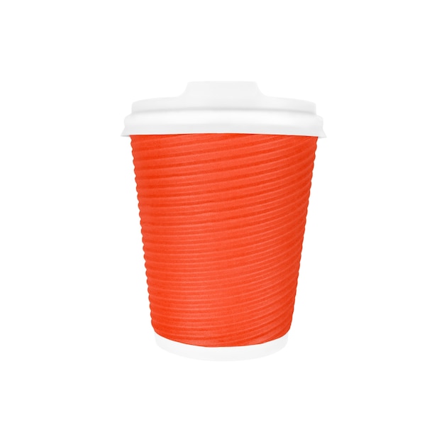 Red paper coffee cup to go isolated on white