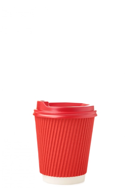 Red paper cup of coffee isolated on white