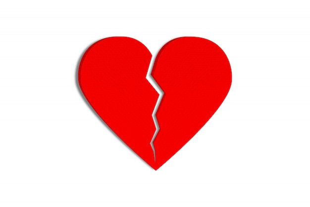 Red paper heart broken isolated on white background. Object with clipping path.