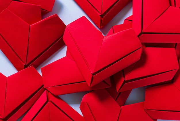 red paper heart,Red origami heart on white background.Red paper heart,Valentine's Day,A red origami