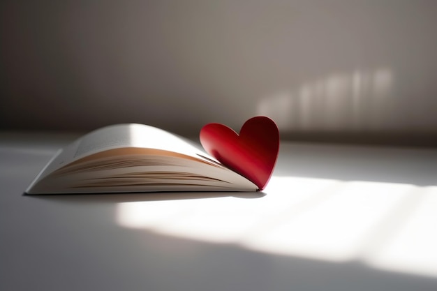 Red paper heart on white surface paper or wooden