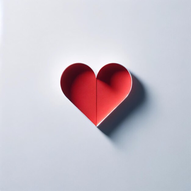 Red Paper Heart with Dramatic Shadow on White