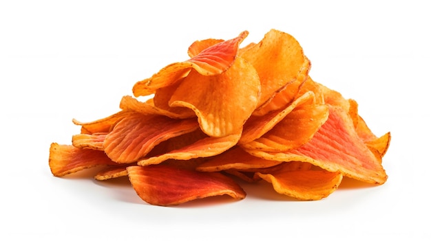 Red paprika crinkle cut potato chips pile crisps