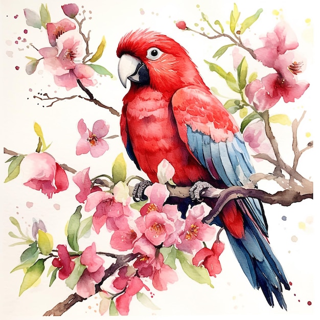 Red parrot watercolor