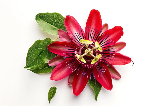 Red Passion Isolated on White Background Beautiful Passion Flower