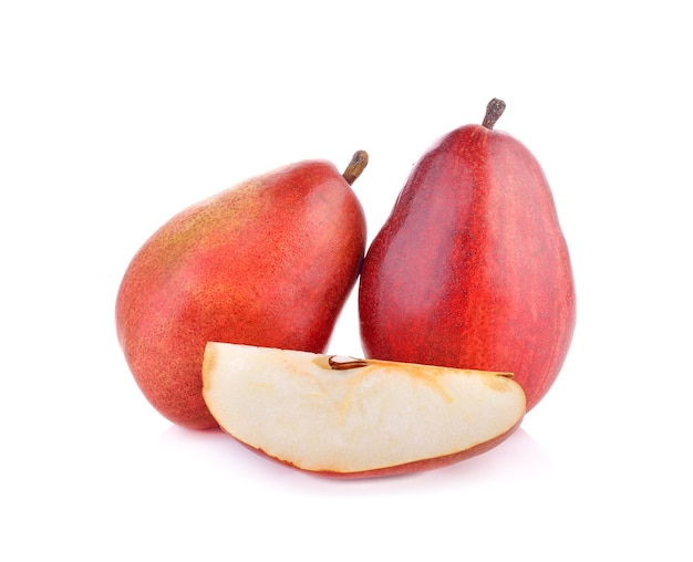 Red pears fruit on white