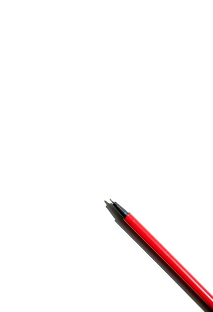 The red pen is ready to write text on a white background The concept of working in the office