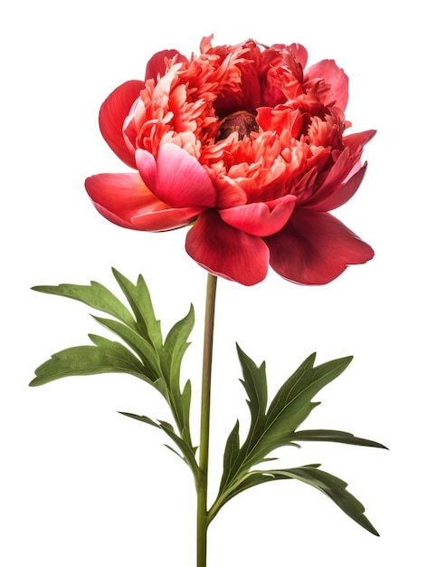 Red peony flower on white background