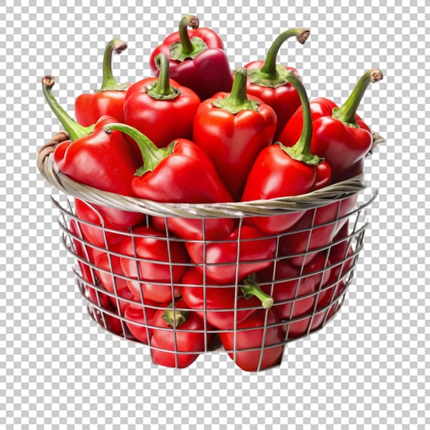 Red pepper in a basket on transparent background