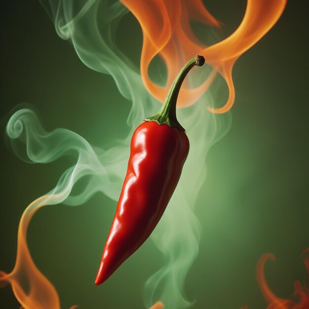 a red pepper is burning in the dark with smoke