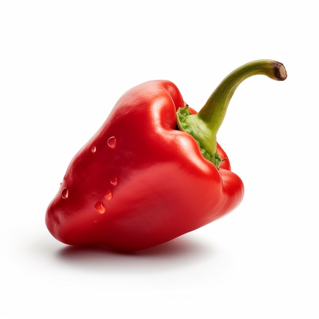 A red pepper with green drops of water on it