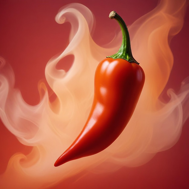 a red pepper with a green stem on it is on a red background