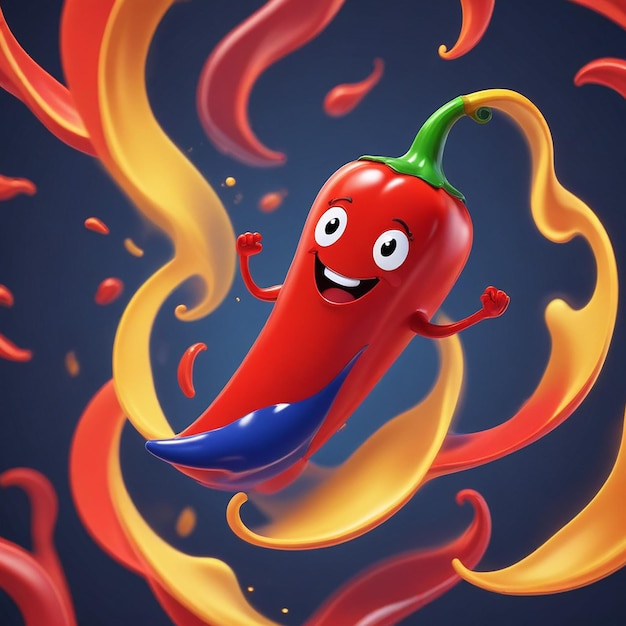 Photo a red pepper with a smile on its face is in the air