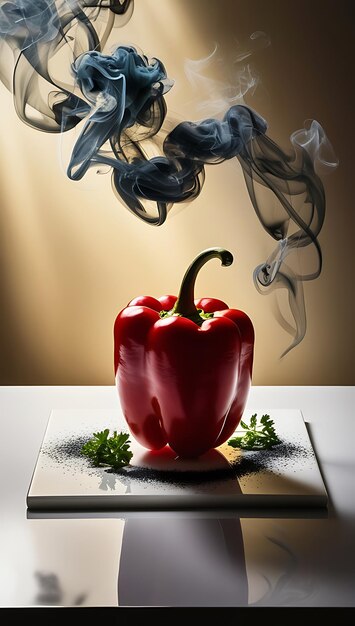 Photo a red pepper with smoke coming out of it is sitting on a table