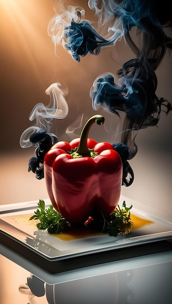 a red pepper with smoke coming out of it