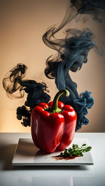 Photo a red pepper with smoke coming out of it