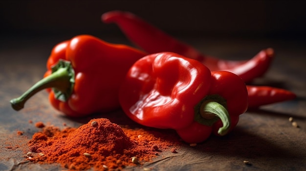 Red pepper on a wooden table