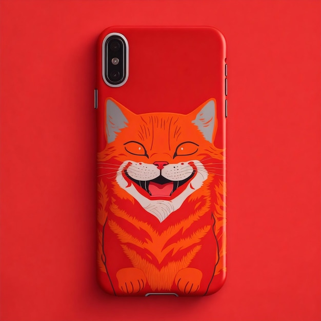 Red phone case design with happy cat