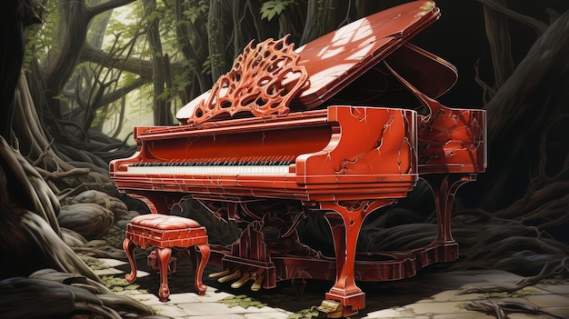 Photo a red piano in a forest