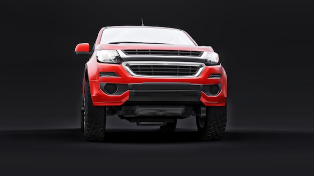 Red pickup car on a black background. 3d rendering.