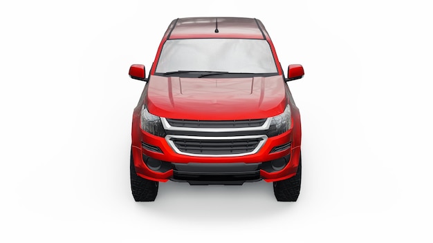 Red pickup car on a white background 3d rendering