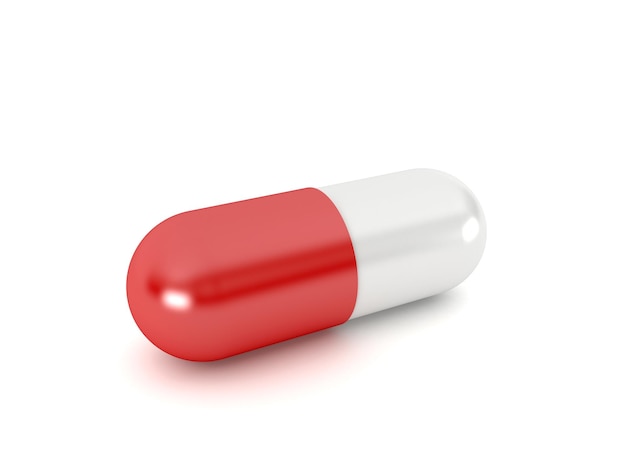 Red pill capsule isolated on white background 3d rendering