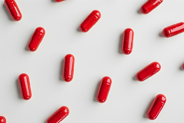 Photo red pills on a white background banner template for advertising vitamins medicines healthy