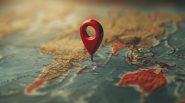 a red pin is stuck on a map of the world