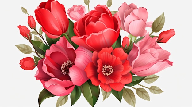 Red and pink flowers isolated on a transparent background