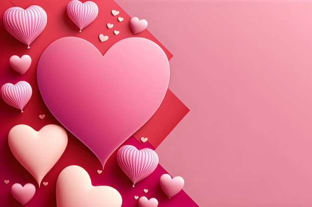 Red and pink hearts love background with mockup empty frame