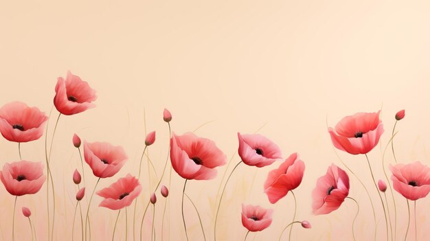 Photo red and pink poppies on a beige background with copy space