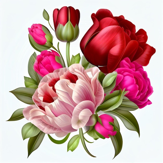 Red and pink roses isolated on a white background