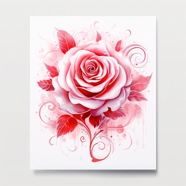 red and pink watercolor rose floral love shape luxury design on white background