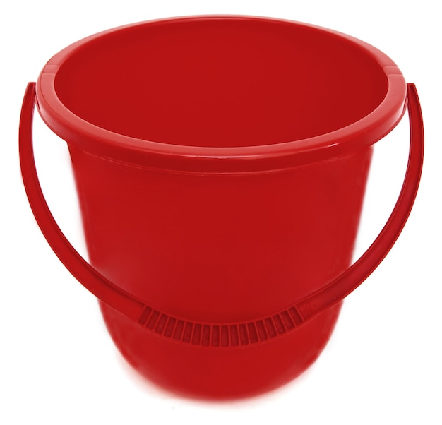 Red plastic bucket isolated on white