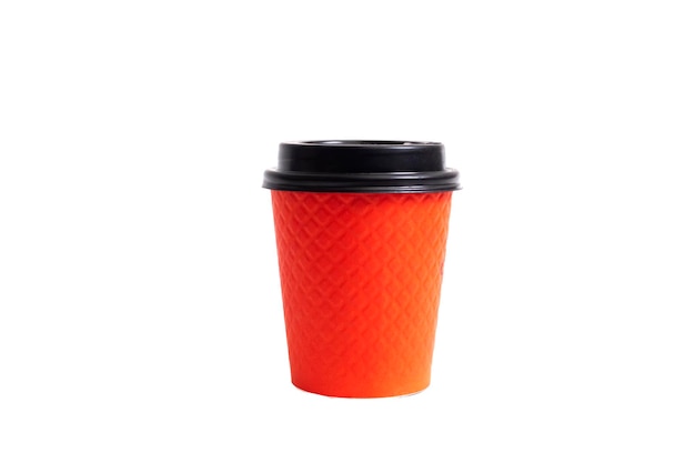 Red plastic coffee cup isolated on wite background