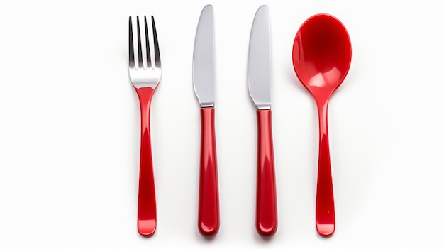 Red plastic fork knife and spoon cut out