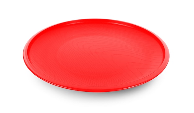 Red plate isolated on white background.