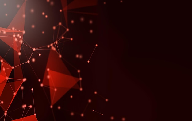 Red plexus geometrical shapes with light ray Digital communication and technology network background Connection concept