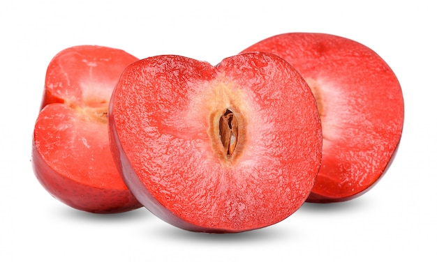 Red plum isolated on white background